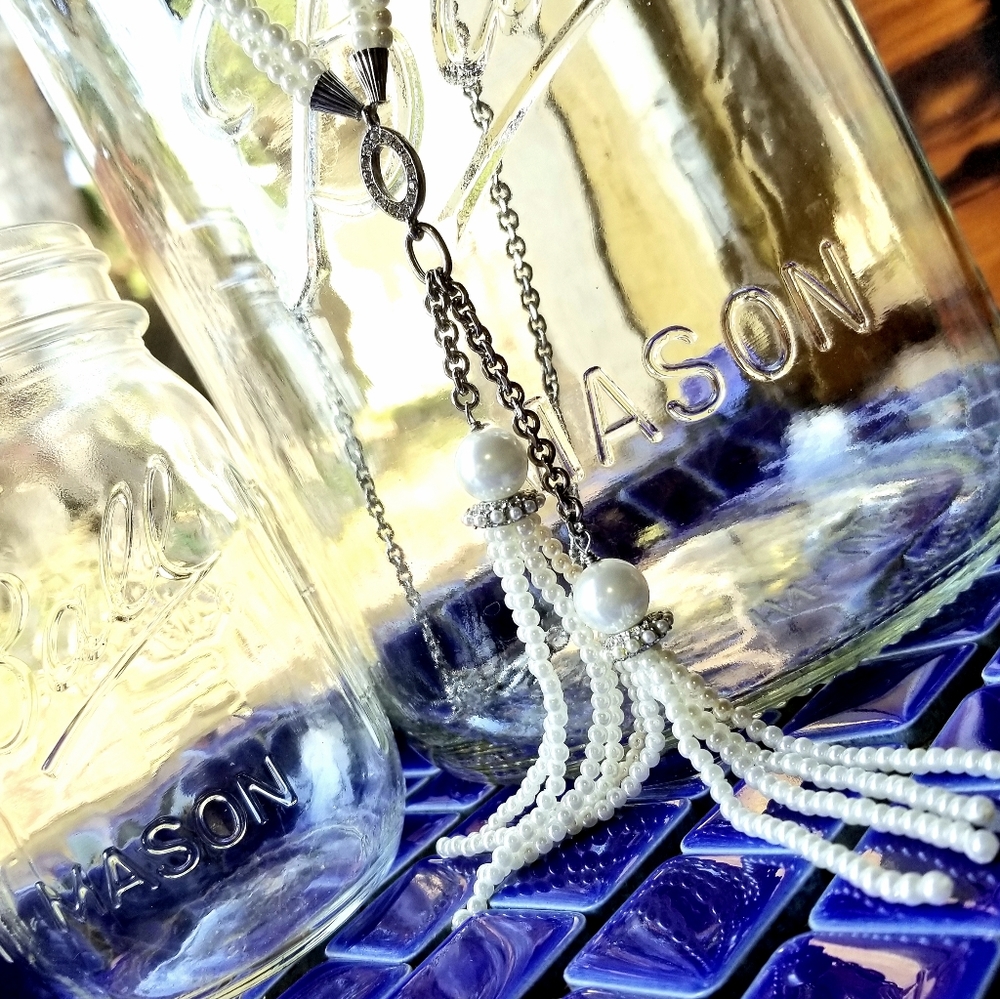 Chico's Extra Long Double Pearl Tassel Necklace